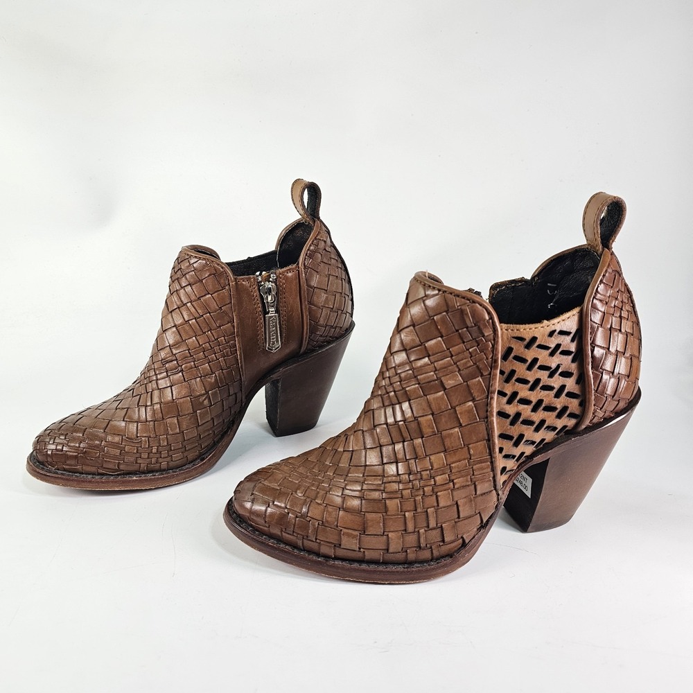 Cuadra Ankle Booties Womens 6.5 Woven Leather Zip Braided Intrecciato Western